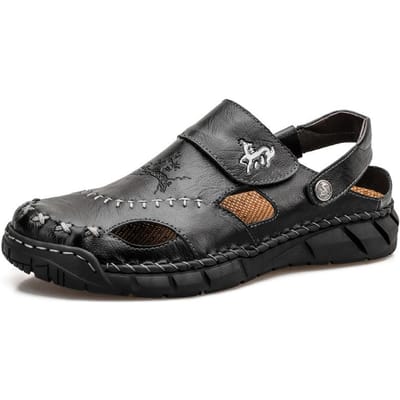 Herenschoenen Grote Maten Echt Leer Sandalen met Gesloten Teen Waterdicht Koeienhuid Heren Strand Slippers Zacht Leer Zomer Dubbel Gebruik Bovenkleding 50