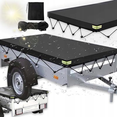 Aanhangwagenzeil - Waterdichte Aanhangwagenhoes - 420D Waterdicht & UV-bescherming - 214x122x13cm - Precieze Pasvorm - Incl. 8m Touw & Opbergtas - Reflecterende Hoeken voor Veiligheid - Voor Aanhangwagen, Stalling & Buitenopslag