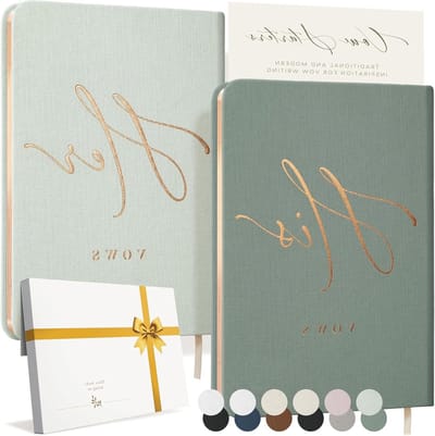 Huwelijksgeloften Boeken - Bruiloft Geloften Set - Bruiloft Herinnering - Linnen Cover Goud Accent