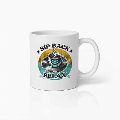 Sip Back and Relax Koffiemok 330 ml – Vintage Stijl Keramische Beker voor Koffieliefhebbers – Perfect Cadeau om te Ontspannen