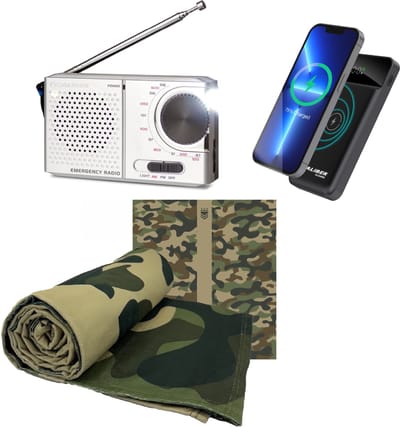 Caliber Noodpakket voor Thuis 72 uur - Noodradio - Powerbank 10000 mAh - Warmtedeken - Draagbare Radio op batterijen - AM & FM - Denk Vooruit