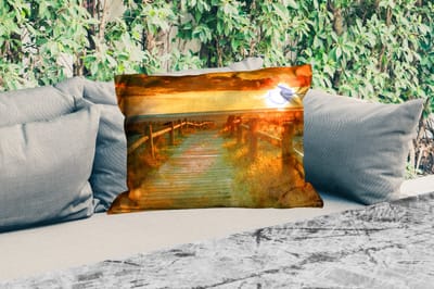 Buitenkussens - Zon - Strand - Duin - Horizon - Gras - Pad - Oranje - 60x40 cm - Weerbestendig