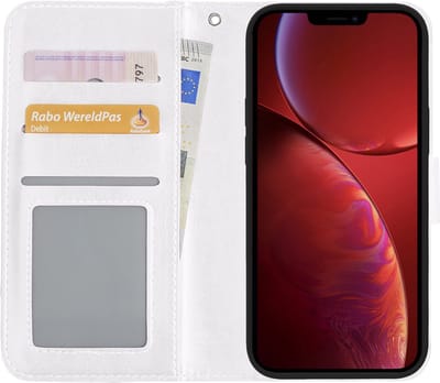 Hoesje - Met Pasjeshouder - Geschikt voor Apple iPhone 14 - Luxe Bookcase Portemonee - Flip Case - Kunstleer Book Case - Flipcase - Book Cover - Walletcase - Portemonneehoes - Wit