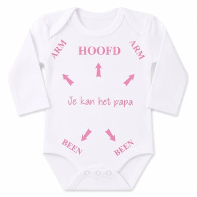 Baby Romper roze met tekst bedrukking | Hoofd Arm Been pijlen je kunt / kan het pap / papa / pappie | lange mouw | wit roze | maat 74/80 | I love vaderdag cadeau  bekendmaking zwangerschap aanstaande baby meisje