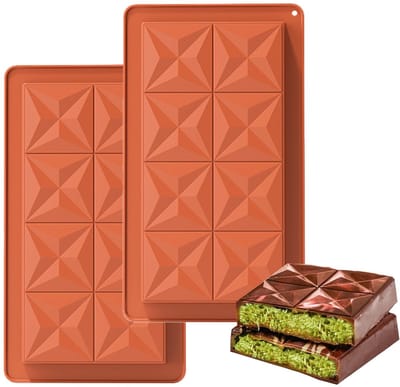 Dailygoods- Chocoladereepvorm 2 stuks - Grote Chocoladevormen - Siliconen Mallen - Diepe Chocoladereepvorm - Diamantvorm - Hittebestendig Materiaal - Chocoladevorm