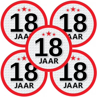 18 jaar leeftijd sticker - 10x - rond - Dia 15 cm - 18 jaar verjaardag - jubileum - leeftijd versiering