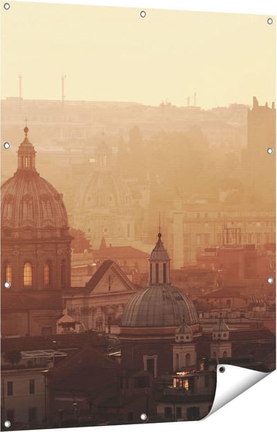 Gards Tuinposter Rome Stad bij Zonsopgang - 90x120 cm - Tuindoek - Tuindecoratie - Wanddecoratie buiten - Tuinschilderij