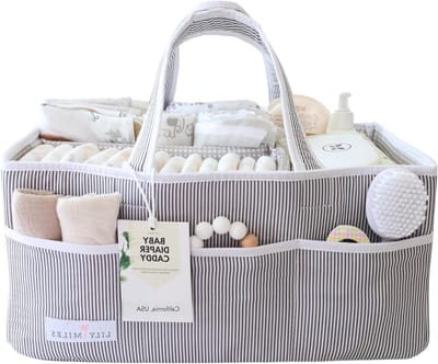 Baby Luiertas Organizer - Baby Mand - Baby Spullen Opbergen - Met Verwijderbare Verdelers - 38 x 25 cm - Grijs