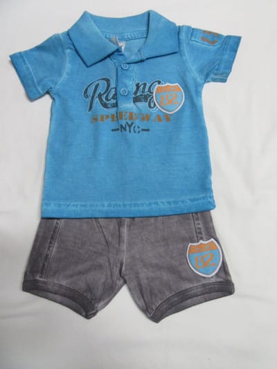 dirkje , kledingset , jongen, polo turquoise + korte broek  taupe , 56 , 1 maand