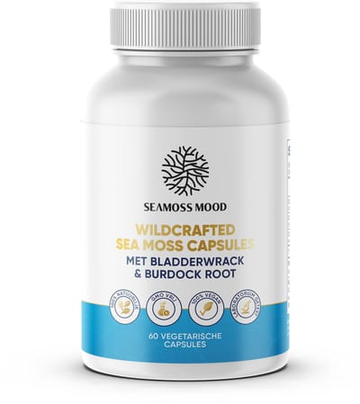 SeamossMood Natuurlijke Irish Sea Moss Capsules - Verrijkt met Bladderwrack & Burdock Root- zeewier - 60 Capsules