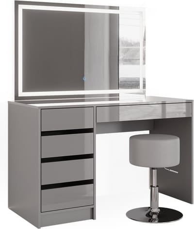 Vicco Sherry Kaptafel – 120 cm met LED-spiegel en kruk Grijs