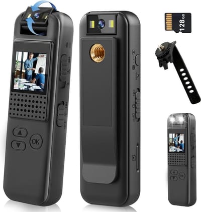 MKSS® Bodycam - Action Cam - Spycam - Bewegingsdetectie - 180º Draaibare Lens - Bodycam Politie - Full HD - Zwart