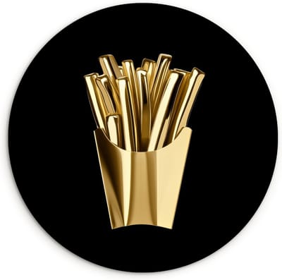 WallCircle® Wandcirkel 30x30 cm - Muurcirkel Friet - Goud - Chrome - Eten - Muurdecoratie woonkamer - Wanddecoratie keuken - Kamer decoratie accessoires - Ronde schilderijen