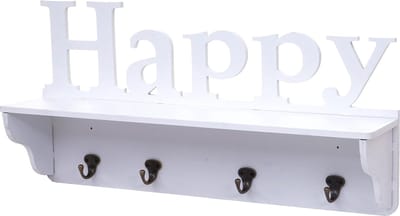 Wandkapstok MCW-D41 Happy, kapstok plank, 4 haken solide 30x60x13cm ~ wit