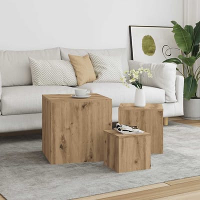 vidaXL - Bijzettafels - 3 - st - bewerkt - hout - artisanaal - eikenkleur