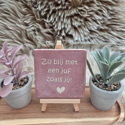 Robuust Wenstegeltje – Zo Blij met een Juf Zoals Jij – 10 X 10cm – Juffen bedankje – Einde schooljaar – Afscheid juf – Juf Cadeau – Trendy – Afscheid – Bedankje – Zomaar – Verjaardag – Decoratief Tegeltje met Standaard – Cadeau Idee
