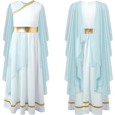 Costume Fille Athéna Robe Princesse Grecque Grèce Antique Toge Romaine avec Couronne de Lauriers Halloween Carnaval Tenues Cosplay Ensembles 6 white