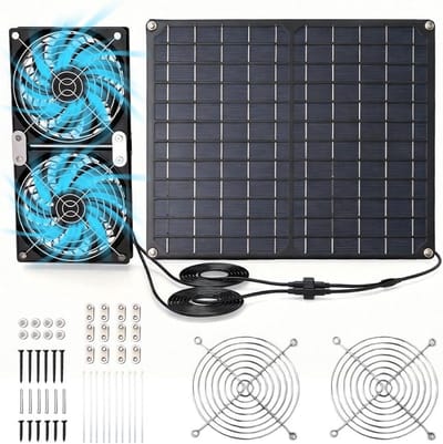 Zonnepaneel Ventilator - Dubbele Afzuiger - Ventilatie Creëren - Weerbestendig Ontwerp - 15 Watt - Zwart