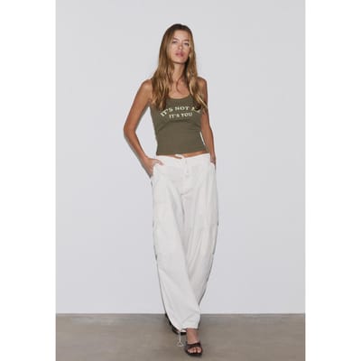 Stradivarius Top met racerback en tekst  Kaki XS