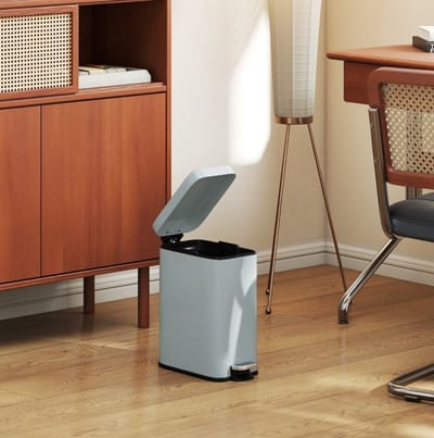 HAUSS SPOLE Prullenbak – 5 Liter – Met Voetpedaal En Losse Binnenemmer – 29,2 x 14 x 32 cm – Metaal – Grijs – Voor Badkamer En Kantoor