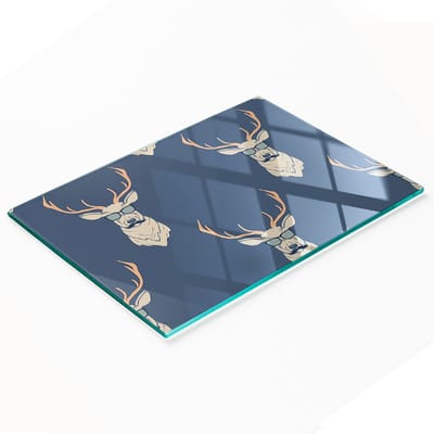 Decoratieve glazen snij- en serveerplank met hipster-hertmotief, 80x52 cm