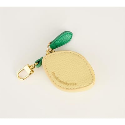 Porte-monnaie mignon breloque fruit citron - Portefeuille compact porte-clés avec fermeture éclair, cuir synthétique doré & étiquette feuille verte jaune