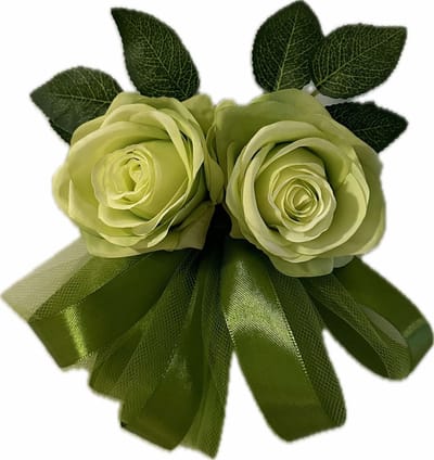 autodeco.nl LINA GROEN Handvatten Decoratie 4 stuks - Trouwauto Versiering - Groene Rozen met Linten en Tule - Bloemen voor op de Handvatten - Versiering Handvat Auto - Autoversiering voor Volgauto's