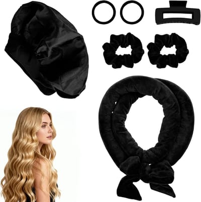 Zijdeachtige set voor hittevrije krullen met slaapmuts, krullers voor lang en medium haar, ideaal voor natuurlijke golven en comfortabel slapen zonder hitte.