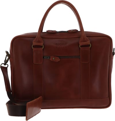 BUCKLE & SEAM Leren Business tas Laptoptas met laptopvak Everett Dot Business Bag Cognac Bruine
