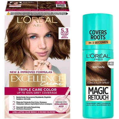 L'Oréal Paris L'Or&eacute;al Paris Excellence Creme Hair Color 5.3 Golden Light Brown &amp; Magic Retouch Brown Instant Root Concealer Spray
