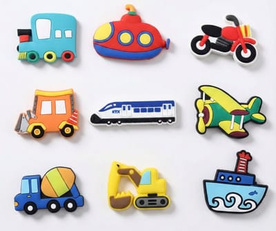 Gekleurde voertuigen koelkast magneten set van 9 stuks – decoratieve whiteboard magneten met cartoon auto’s en vliegtuigen voor koelkast, keuken en kinderhoek