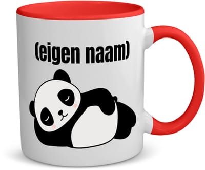 Akyol - liggende panda met eigen naam koffiemok - theemok - rood - Panda - panda liefhebbers - iemand die houdt van panda's - verjaardag - cadeau - kado - 350 ML inhoud