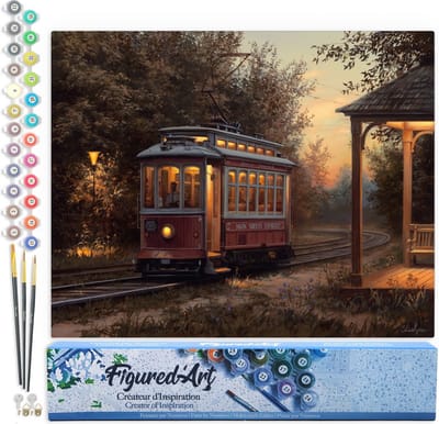 Figured'Art Schilderen op Nummer Volwassenen canvas Tramstation - Handwerk acrylverf Kit DIY Compleet - 40x50cm zonder frame