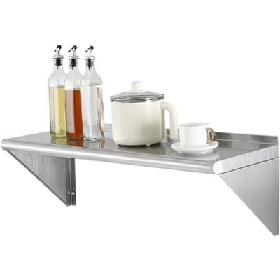VEVOR zwevende plank van roestvrij staal van 30 x 91 cm, aan de muur bevestigd met beugels, draagvermogen van 113 kg, commerciële stelling, zwaar opbergrek voor restaurants, keukens, bars, woningen en hotels