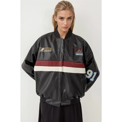 Nepleren Oversized Bomberjack met Patchdetails