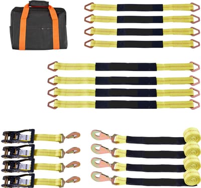Wielklembevestigingsset, Asaanhangwagenriem, Voertuigbevestigingsset met 10.009 LBS Breeksterkte, 3.333 LBS Werklast, Ratelriem voor ATV, UTV en Zware Vrachtwagens