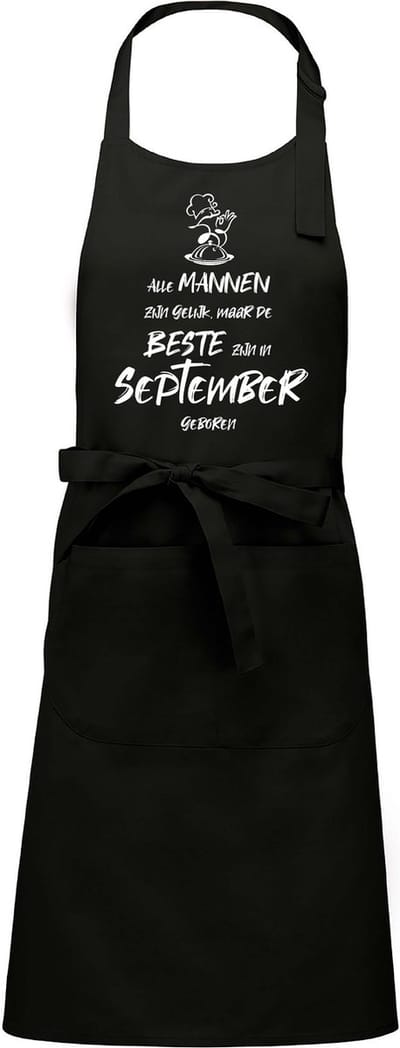 Mijncadeautje - Luxe schort - zwart - Alle mannen zijn gelijk - september