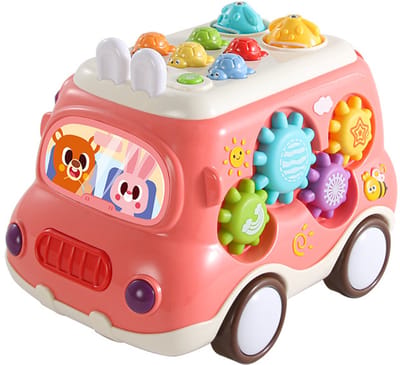Babycadeau Bus Speelgoed - Montessori Muzikaal Speelgoed Voor 1-3 Jaar Met Geluid En Licht - Educatief Muzikaal Leerspeelgoed - Instrument Bus Auto Speelgoed Verjaardagscadeau (Roze)