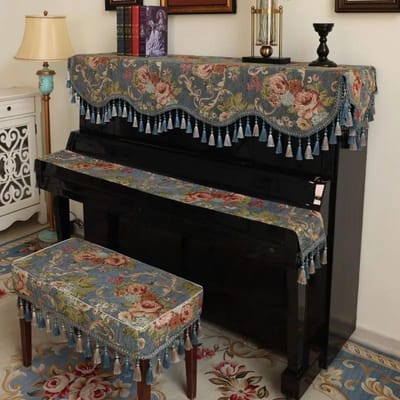 Europese Jacquard Chenille Pianohoes Kralen Kwastje Piano Beschermhoes Vintage Bloemenpatroon Piano Krukhoes Doek Handdoek key towel 180x28cm