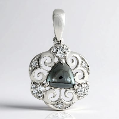 Cavill - Zilveren hanger - 925 Sterling Zilver - 2,62 ct Zwarte Hematiet Triljant & Witte Topaas - Elegant Design 28x18 mm - Luxe Sieraad