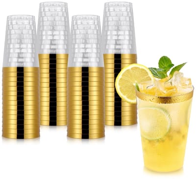 Dailygoods- Plastic Bekers 60 Stuks - Herbruikbaar - Transparant/Roségoud - 360 ml - Feestbekers - Drinkbekers - Hoogwaardig PS-Materiaal
