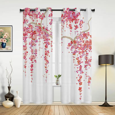 Paarse Blauwe Regen Bloem Witte Gordijnen voor Slaapkamer Woonkamer Draperieën Keuken Kinderkamer Raamgordijn Moderne Huisdecoratie 135W x 60H(cm) x1
