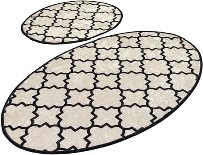 Bosdela Mok Wit Ovaal 2-delige badkamermatten, wasbaar, zacht en comfortabel – toiletmat + badmat – ideaal voor badkamer en toilet, met 60x100 cm + 50x60 cm
