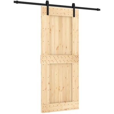 vidaXL - Schuifdeur - Naturel - en - Zwart - 85 - x - 210 - cm - Massief - Pine - Hout