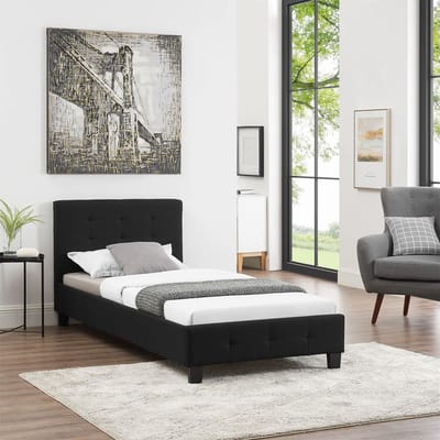 Gestoffeerd bed OHIO 90 x 200 cm, inclusief lattenbodem in zwart