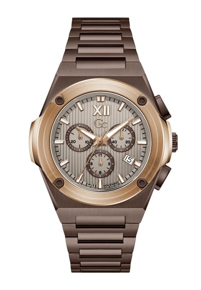 Gc Gc Idolforce Chrono Metal Mechanisch Automatisch Horloge Bruin En Roségoud-Tint Kast Gemaakt Van 100% Roestvrij Staal En Een Armband Van 100% Roestvrij Staal 43 Z95001G2, Z95002G9, Z95003G7, Z95004G1