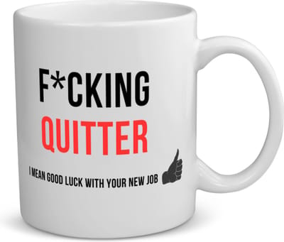 Akyol - fucking quitter I mean goodluck with your new job Mok met opdruk - quotes - iemand die ontslag neemt - collega's - werknemers - verjaardagscadeau - verjaardag - cadeau - afscheidscadeau - geschenk - leuke cadeau - kado - gift - 350 ML inhoud