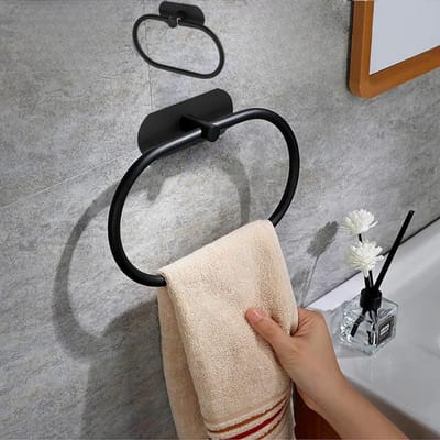 Porte-serviettes en acier inoxydable auto-adhésif pour salle de bain, porte-serviettes noir, anneau de suspension pour lavabo, barre de rangement pour cuisine, accessoires noir