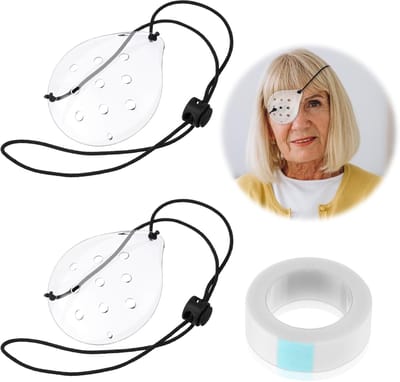 2 Pcs Transparante Geventileerde Plastic Oogpleisters met Verstelbare Strap - Oogoperatie Deksel met Tape - Cataract Operatie Oogbeschermer Herstel Deksel Oogscherm voor Oog Postoperatief Herstel