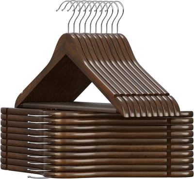 Famanu - Set van 20 houten kleerhangers met inkepingen, antislip en draaibare haak – Donkerwalnoot